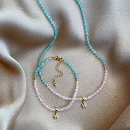 Бусы с подвеской из Амазонита и Розового кварца огранка - Радуга самоцветов фото 3