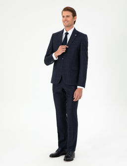Lacivert Slim Fit Ekose Y_n Tak_m Elbise