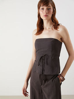 Straplez Yaka ?pli Crop