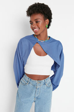 TRENDYOLMILLA Antrasit Asimetrik Super Crop Bisiklet Yaka Ince Orme Sweatshirt TWOAW23SW00531  фото 4