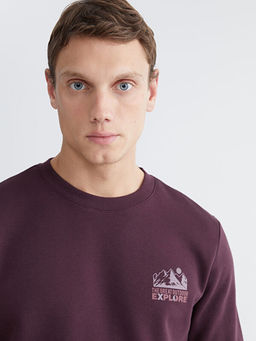 Bisiklet Yaka Bask?l? Erkek Kal?n Sweatshirt