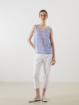 V Yaka Desenli Kad?n Bluz