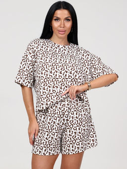 012 ПИЖАМА ((белый/коричневый(леопард))