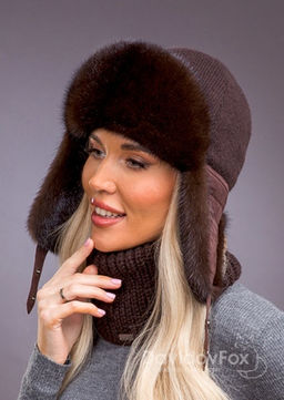 Ушанка норка трикотаж браун