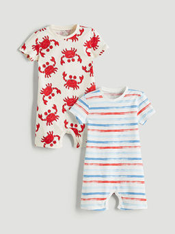 Bask?l? Erkek Bebek Penye Tulum 2li