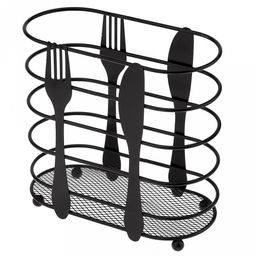 Подставка для столовых приборов Кухня 16,4х7,5см h15,8см, металлическая, окрашенная, на ножках, цвет - черный матовый (Китай) - Домашняя Мода фото 3