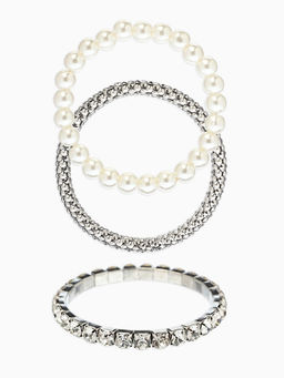 Браслеты «Стиль», (набор 3 шт.) шар №8, со стразинками, тянется, белый в серебре
