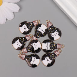 Цена за 8 шт. Декор для творчества металл, эмаль «Белый кот в лампочке», 2.8×1.6 см