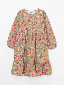 Bisiklet Yaka Desenli Uzun Kollu K?z ?ocuk Elbise