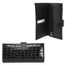 Портмоне мужское Croco-ПР-961 с хлястиком натуральная кожа 2 отд, 13 карм, черный крок/черн флотер (200/40) 232214