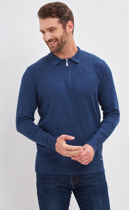 Джемпер мужской с отложным воротником на молнии F121-1581 синий - Fine joyce фото 3