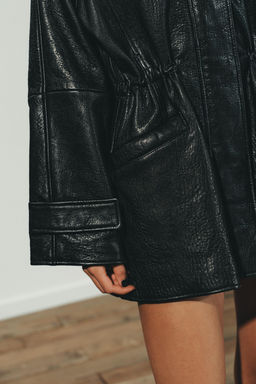 LEATHER JACKET WITH ADJUSTABLE WAIST - Zara фото 6