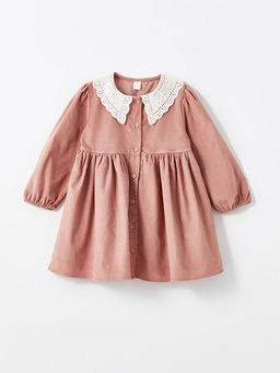 Bebe Yaka K?z Bebek Kadife Elbise