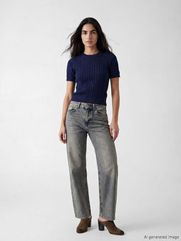 Bisiklet Yaka Kendinden Desenli Kad?n Triko Kazak