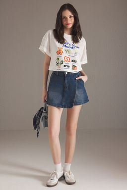 TRENDYOLMILLA Koyu Mavi More Sustainable Normal Bel Mini Denim Sort Etek TWOSS25SR00081