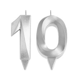 Свеча в торт юбилейная Грань (набор 2 в 1), цифра 10, серебряный металлик, 6,5 см - Страна карнавалия фото 3