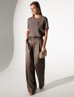 Нарядная футболка с принтом пайетками из премиального хлопка с эластаном - Vilatte фото 6