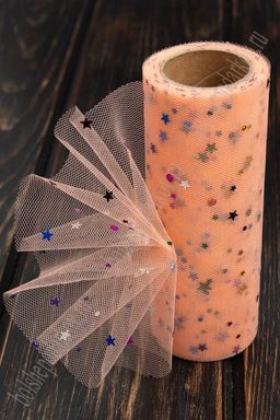 Фатин с пайетками "Звездочки" 15 см*10 ярд (SF-2945) персиковый №44