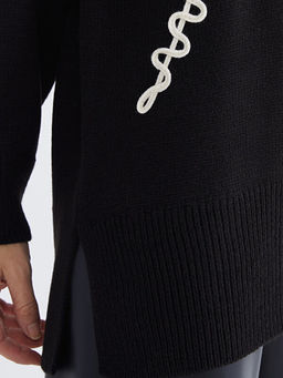 Bisiklet Yaka ?i?ek Nak??l? Kad?n Triko Kazak