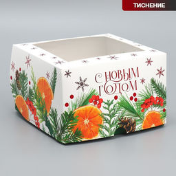 Цена за 5 шт. Коробка складная на 4 капкейка с окном «С Новым годом», 16×16×10 см