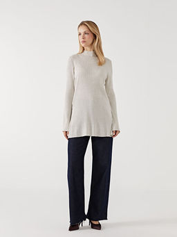 Yar?m Bal?k?? Yaka Parlak G?r?n?ml? Kad?n Triko Tunik