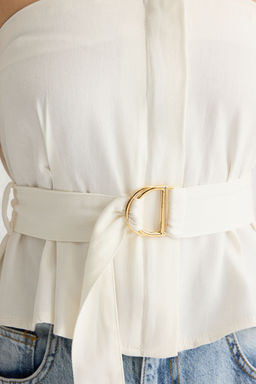 Ekru Crop Straplez Kusakl? Dokuma Bluz TWOSS25BZ00061 - Trendyolmilla фото 4