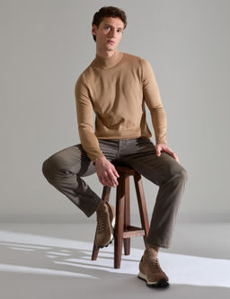 Camel Slim Fit Yar_m Bal_k__ Yaka Basic Triko Kazak