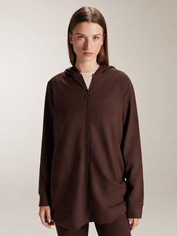 Kap??onlu Oversize Kad?n Fermuarl? Sweatshirt