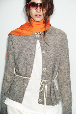 CONTRAST KNIT CARDIGAN WITH BELT - Zara фото 10