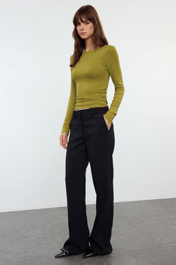 Yag Yesili Fitted/Vucuda Oturan Buzgu Detayl? Esnek Orme Bluz TWOAW25BZ00225