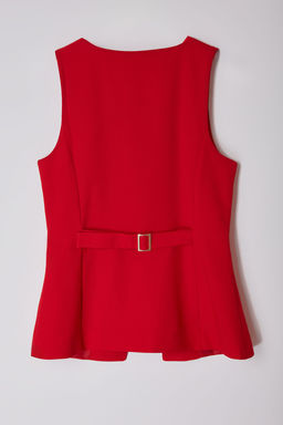 K?rm?z? Fitted Yuvarlak Yaka Dokuma Yelek TWOAW25YE00074