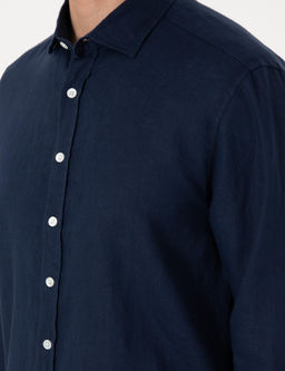 Lacivert %100 Keten Regular Fit Uzunkollu G_mlek - Pierre cardin фото 7