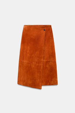 100% SUEDE LEATHER WRAP MIDI SKIRT - Zara фото 6