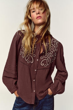 EMBROIDERED BIB BLOUSE - Zara фото 2