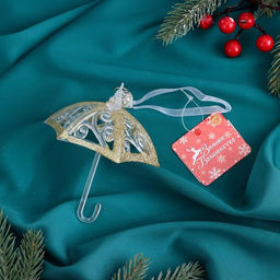 Цена за 2 шт. Ёлочная игрушка Зимнее волшебство. Зонтик - полосы, 1011.5 см, прозрачно-золотой фото 7