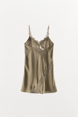 VESTIDO CORTO SATINADO ENCAJE / Gris topo - Zara фото 6