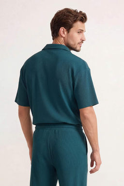 Yesil Oversize Polo Yaka Duz Polo Yaka T-shirt TMNSS23PO00020