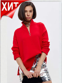 Джемпер женский с воротником на молнии FW-3519 красный