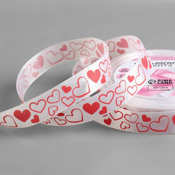 Цена за 2 шт. Лента атласная «Сердечки», 15 мм, 23±1 м, белая, красная №001