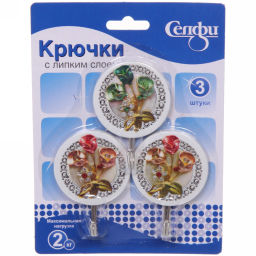 Цена за 6 шт. Крючки в наборе 3шт на липком слое "ИДЕЯДОМА", форма круг, принт цветы, нагрузка 2кг