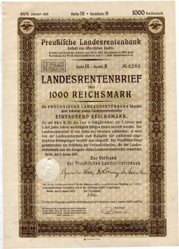 Облигация 4,5% 1000 рейхсмарок 1937 года Германия