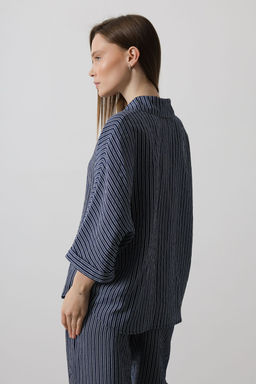 TRENDYOLMILLA Lacivert Truvakar Kol Oversize Cizgili Gomlek TWOSS25GO00062 фото 8