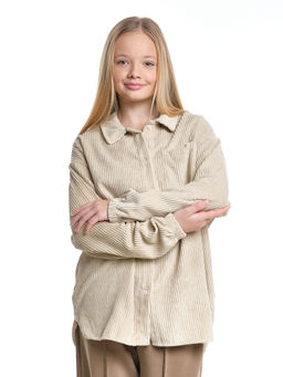 Вельветовая рубашка для девочки 22-7364 бежевый - Mini maxi фото 7