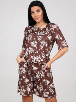 429 ДОМАШНИЙ КОСТЮМ ЖЕНСКИЙ (шорты) (Коричневый) - А-дина фото 3