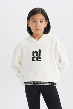 Relax Fit Kap__onlu Bask_l_ Sweatshirt K_z _ocuk - Defacto фото 6