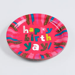 Цена за 10 шт. Тарелка бумажная Happy Birthday, розовая, 18 см - Страна карнавалия фото 7