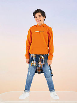 Kap??onlu Bask?l? Uzun Kollu Erkek ?ocuk Sweatshirt