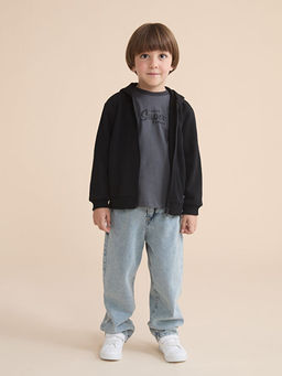 Kap??onlu Erkek ?ocuk Fermuarl? Sweatshirt