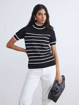 Dik Yaka ?izgili Kad?n Triko Kazak