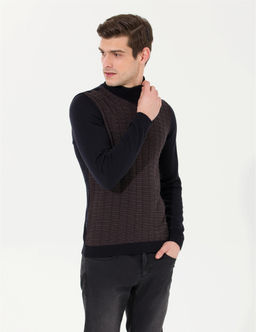 Lacivert Slim Fit Bal_k__ Yaka Triko Kazak